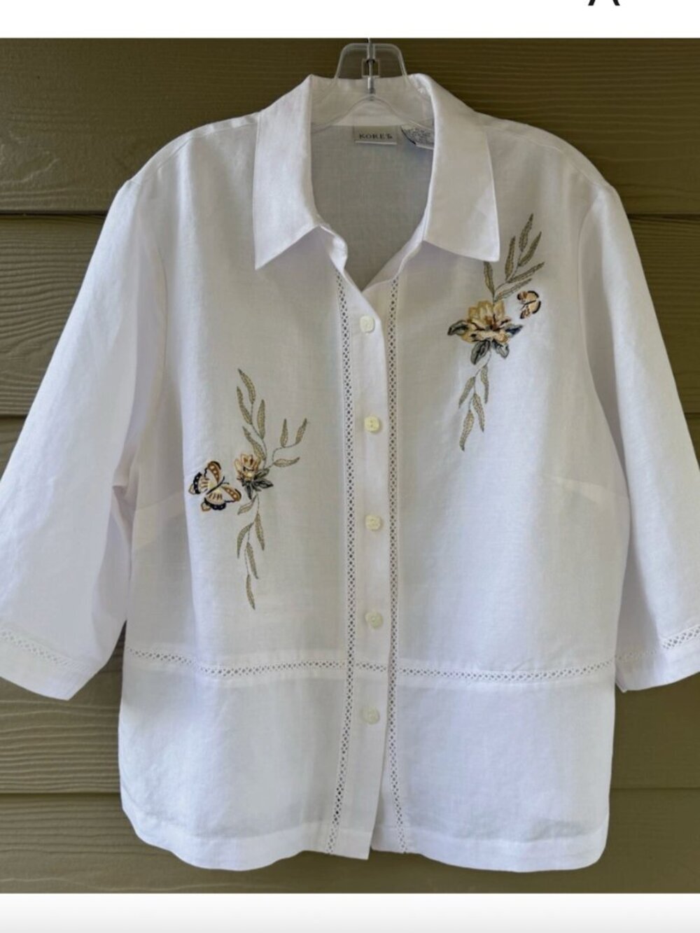 VTG KORET White Embroidered Linen Blend Coastal Boho Chic Shirt Blouse Sz 16W - Picture 2 of 10